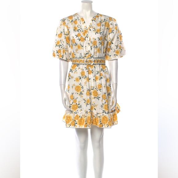 Joie Tiered Puff Sleeve Floral Yellow and White Dress with Belt 8 - Picture 11 of 14